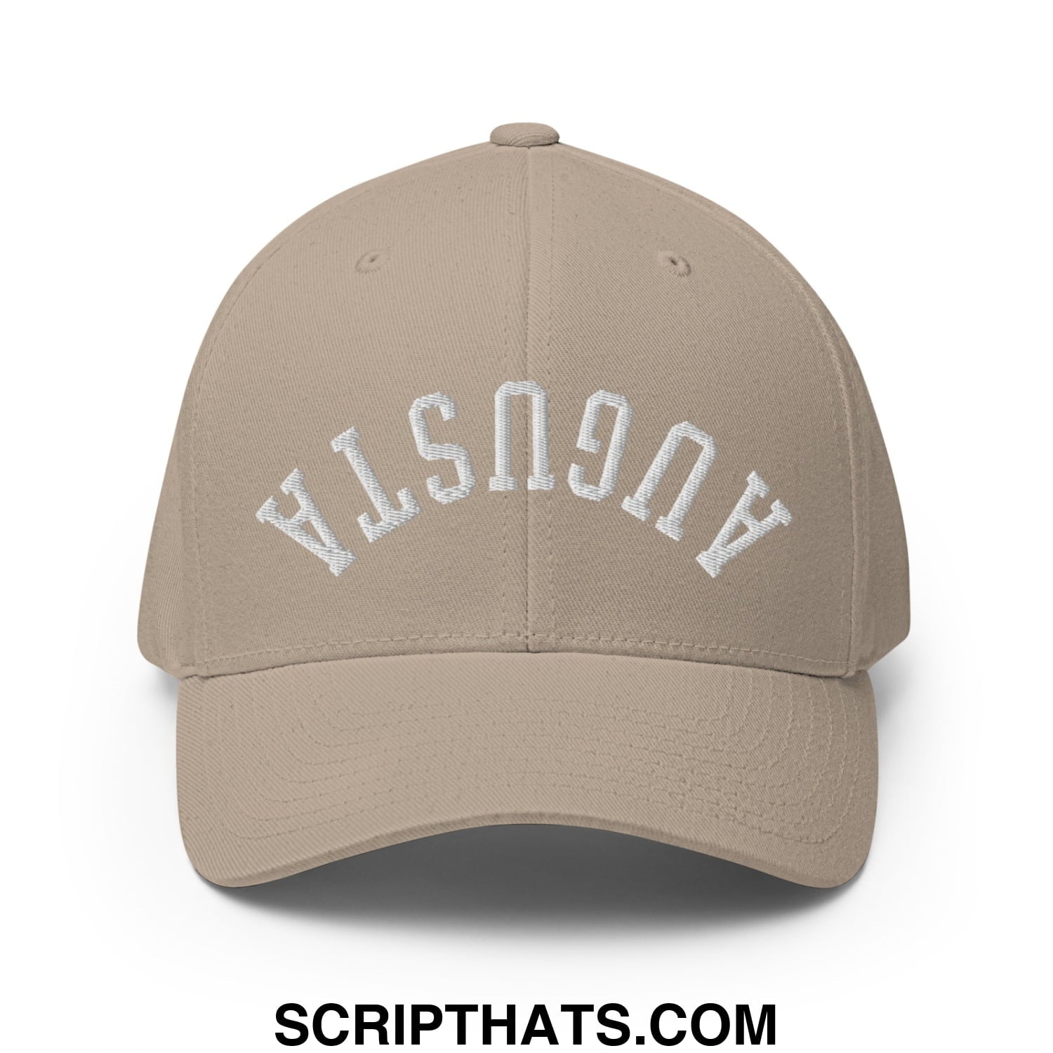 Upside Down Augusta Embroidered Stretch Fit Golf Hat Khaki