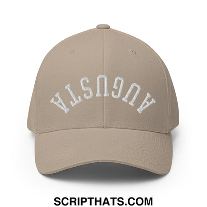 Upside Down Augusta Embroidered Stretch Fit Golf Hat Khaki