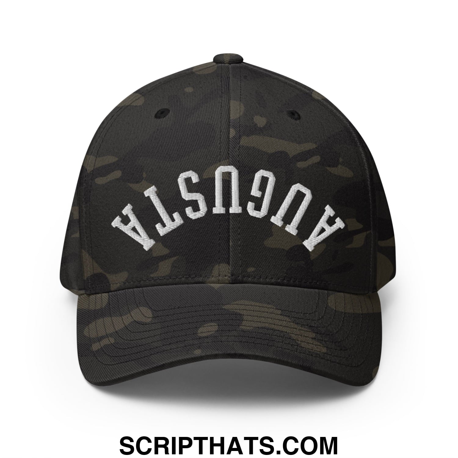 Upside Down Augusta Embroidered Stretch Fit Golf Hat Multicam Black