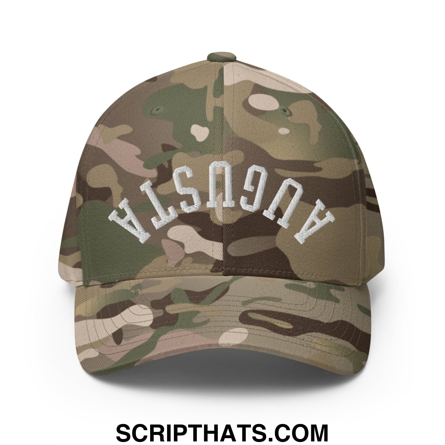 Upside Down Augusta Embroidered Stretch Fit Golf Hat Multicam Green