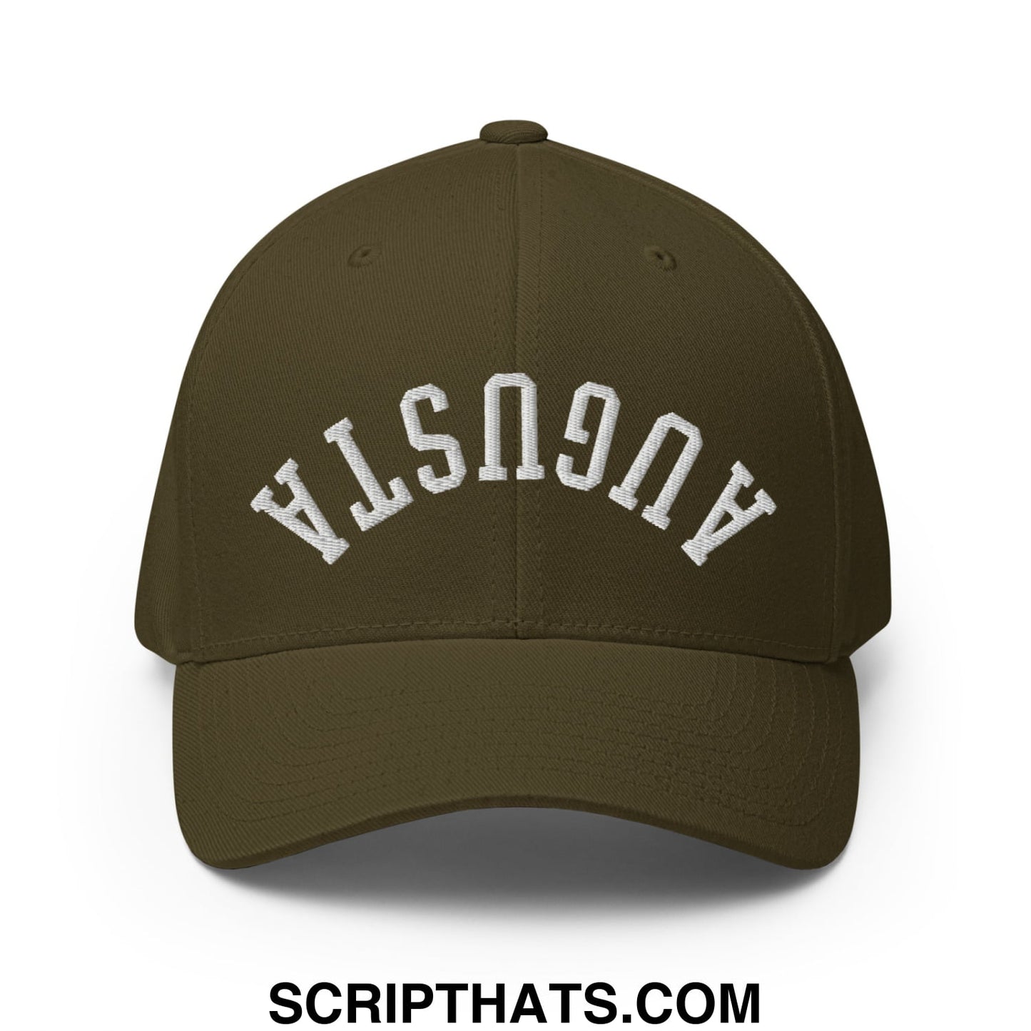 Upside Down Augusta Embroidered Stretch Fit Golf Hat Olive