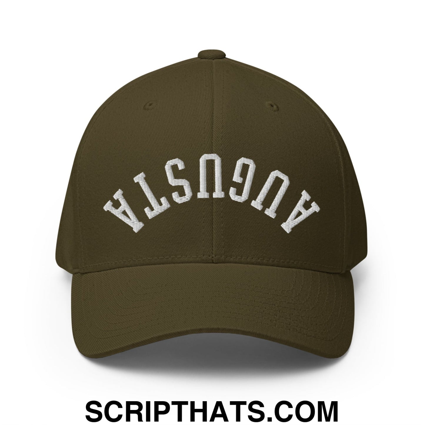 Upside Down Augusta Embroidered Stretch Fit Golf Hat Olive