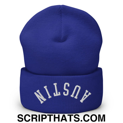 Upside Down Austin Embroidered Cuffed Knit Beanie Royal