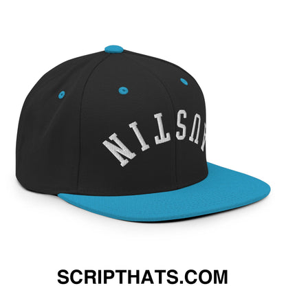 Upside Down Austin Embroidered Flat Bill Brim Snapback Hat Black Teal