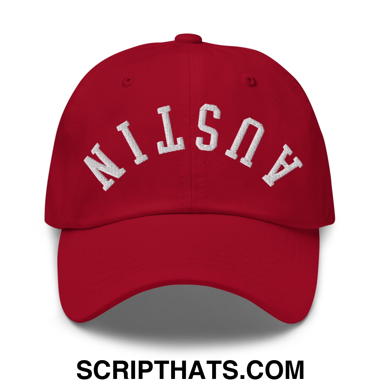 Upside Down Austin Embroidered Unstructured Dad Hat Cranberry