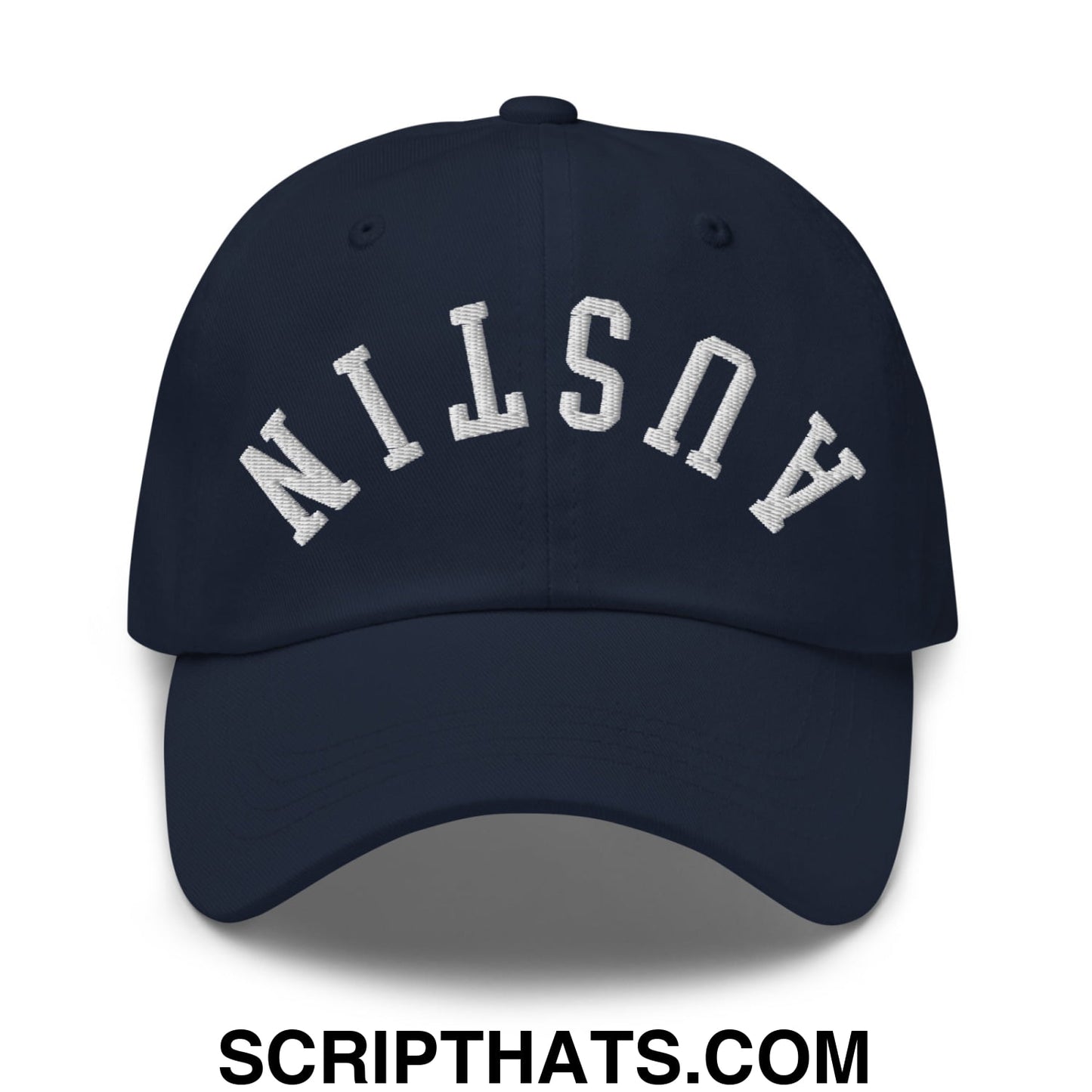 Upside Down Austin Embroidered Unstructured Dad Hat Navy