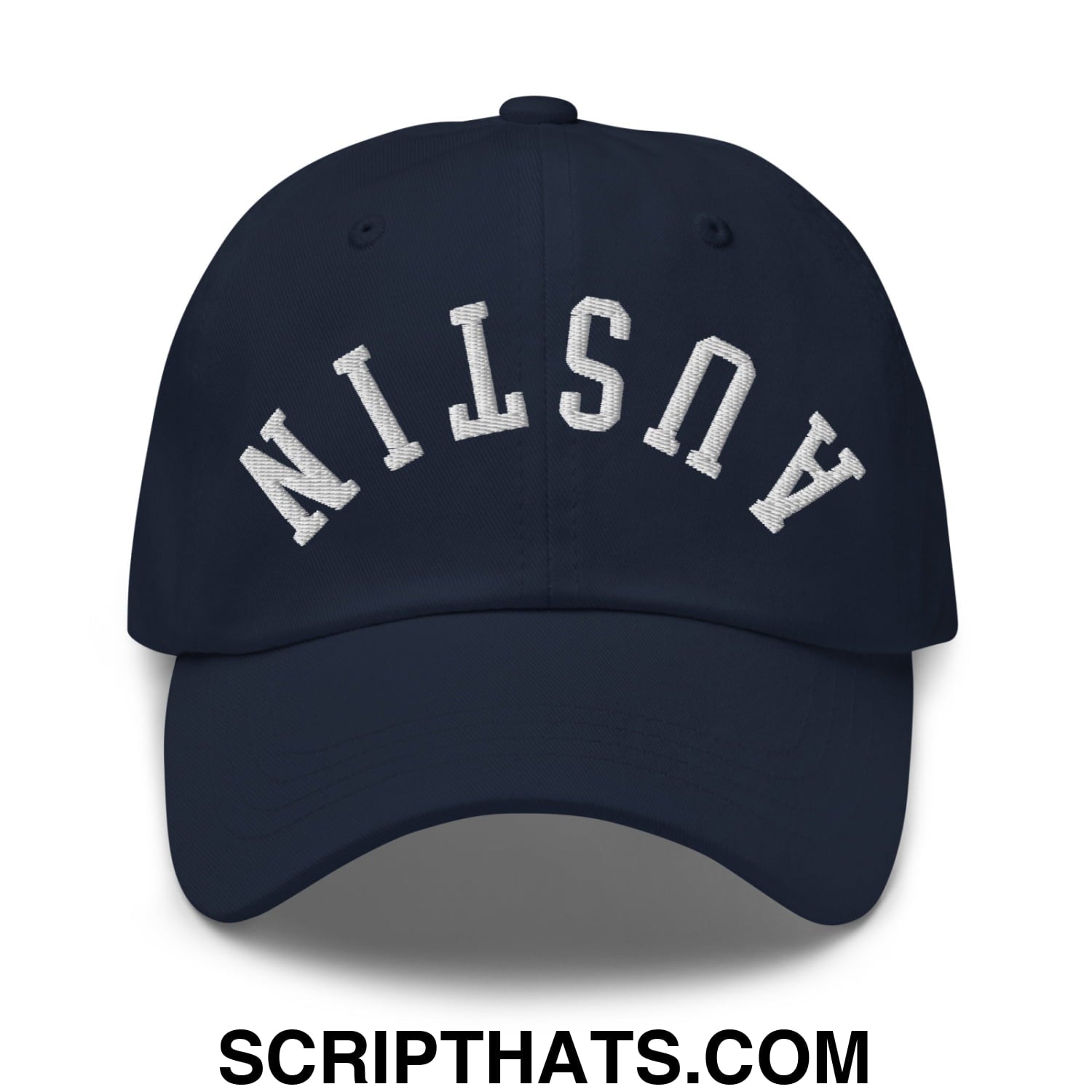 Upside Down Austin Embroidered Unstructured Dad Hat Navy