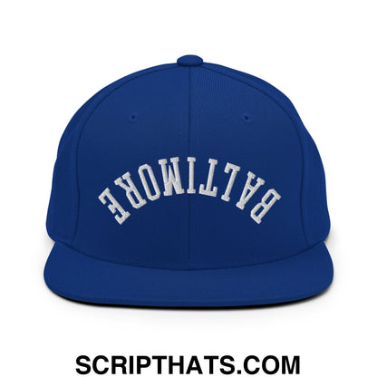 Upside Down Baltimore Embroidered Flat Bill Brim Snapback Hat Royal Blue