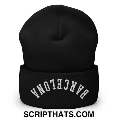 Upside Down Barcelona Embroidered Cuffed Knit Beanie Black