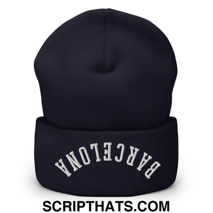 Upside Down Barcelona Embroidered Cuffed Knit Beanie Navy