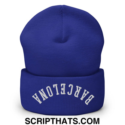 Upside Down Barcelona Embroidered Cuffed Knit Beanie Royal