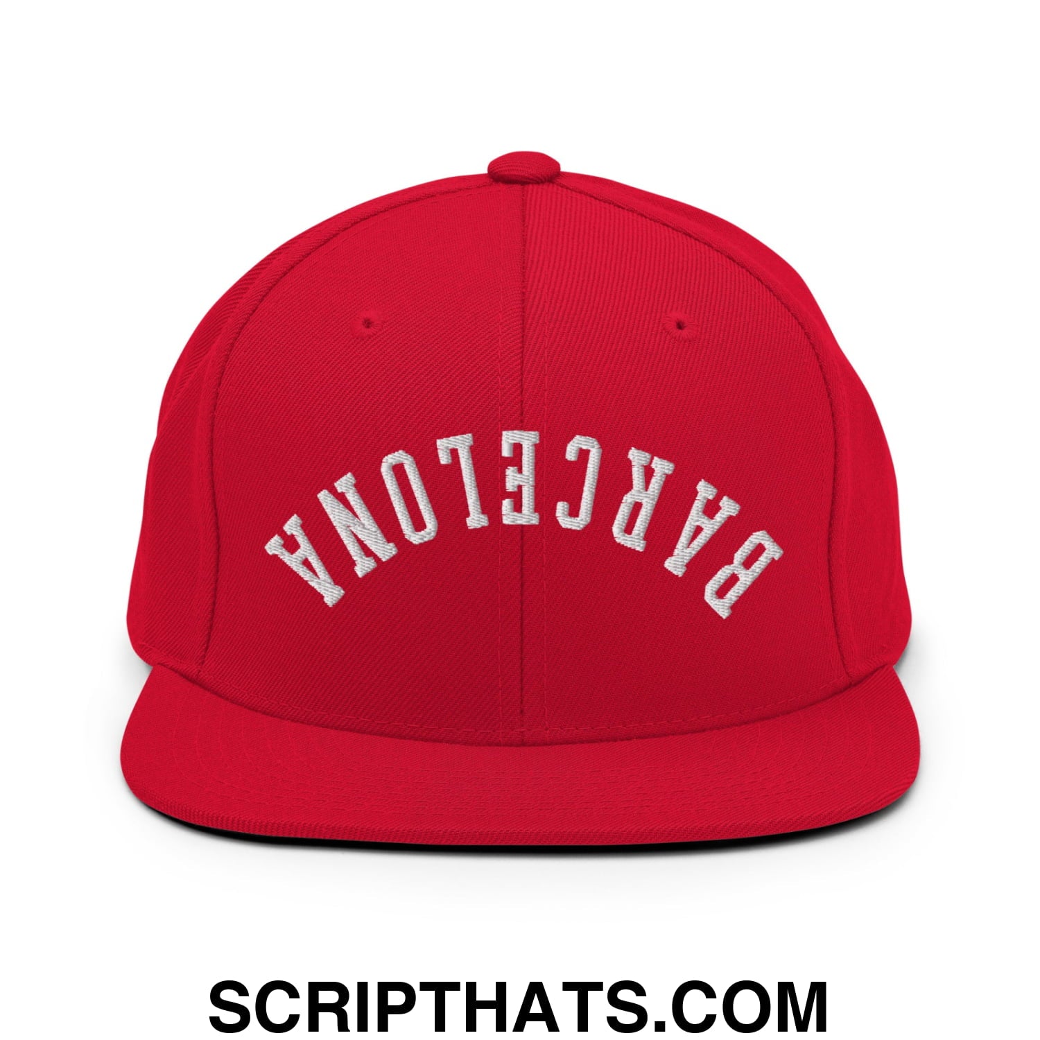 Upside Down Barcelona Embroidered Flat Bill Brim Snapback Hat Red