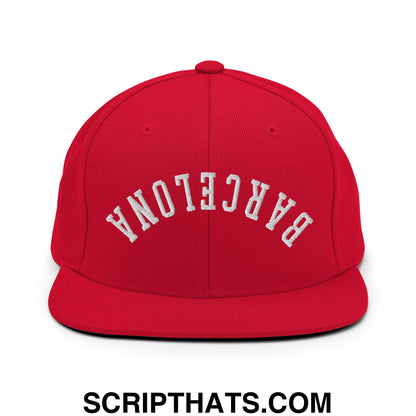 Upside Down Barcelona Embroidered Flat Bill Brim Snapback Hat Red