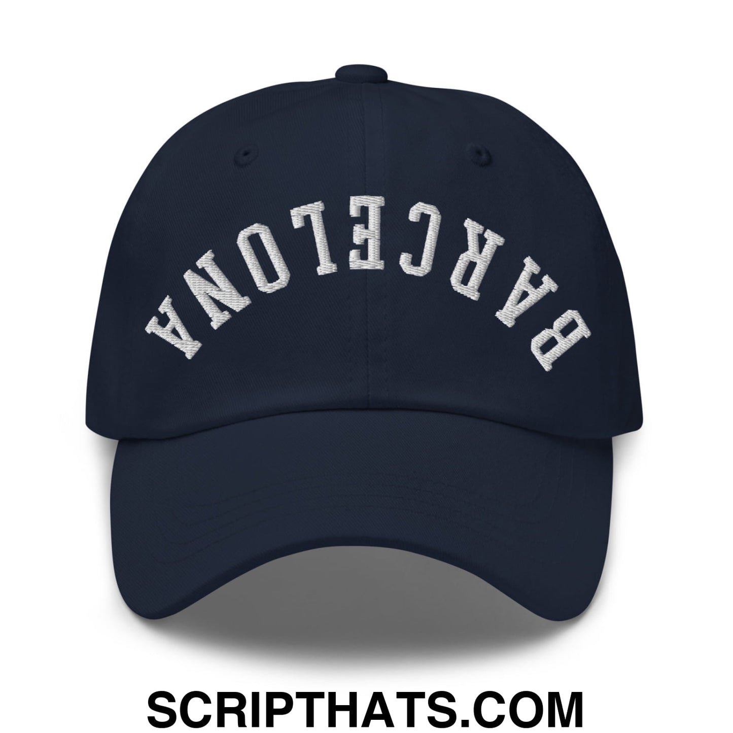 Upside Down Barcelona Embroidered Unstructured Dad Hat Navy