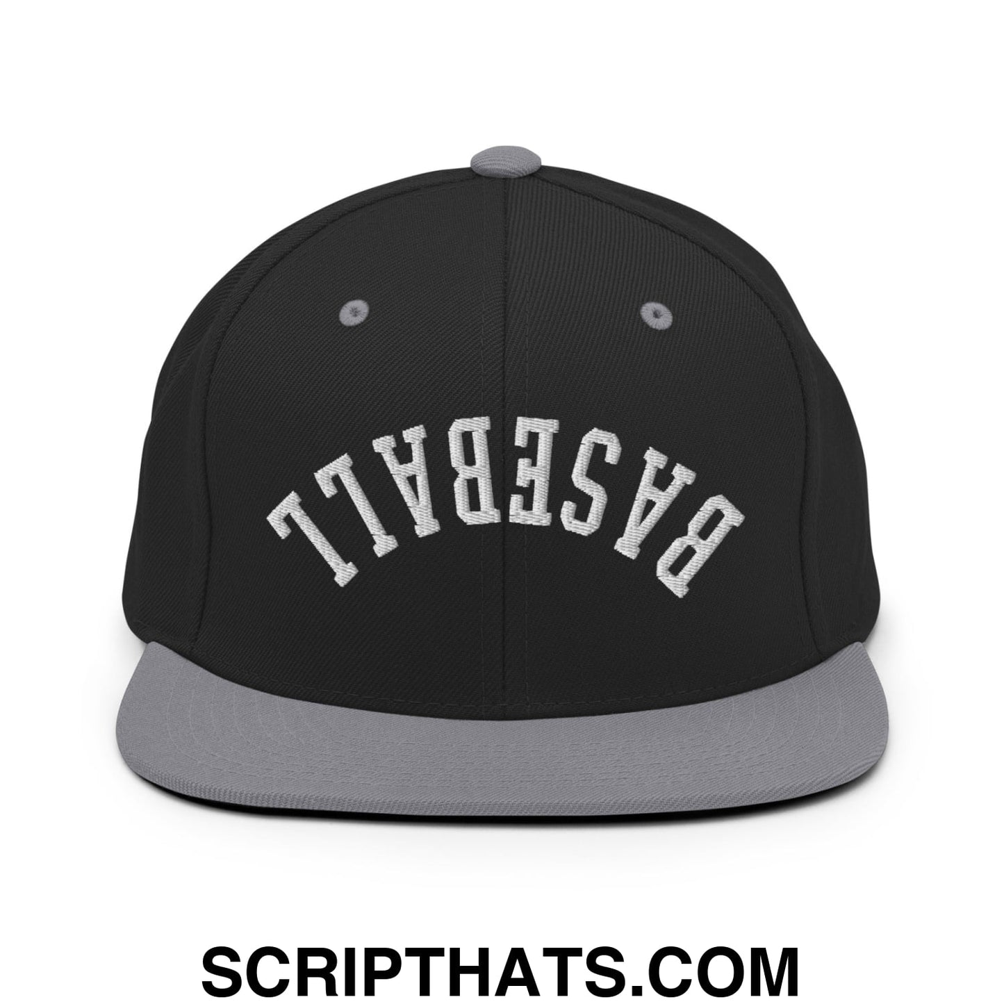Upside Down Baseball Embroidered Flat Bill Brim Snapback Hat Black Silver