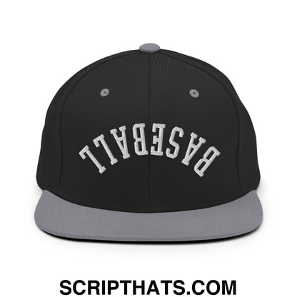 Upside Down Baseball Embroidered Flat Bill Brim Snapback Hat Black Silver