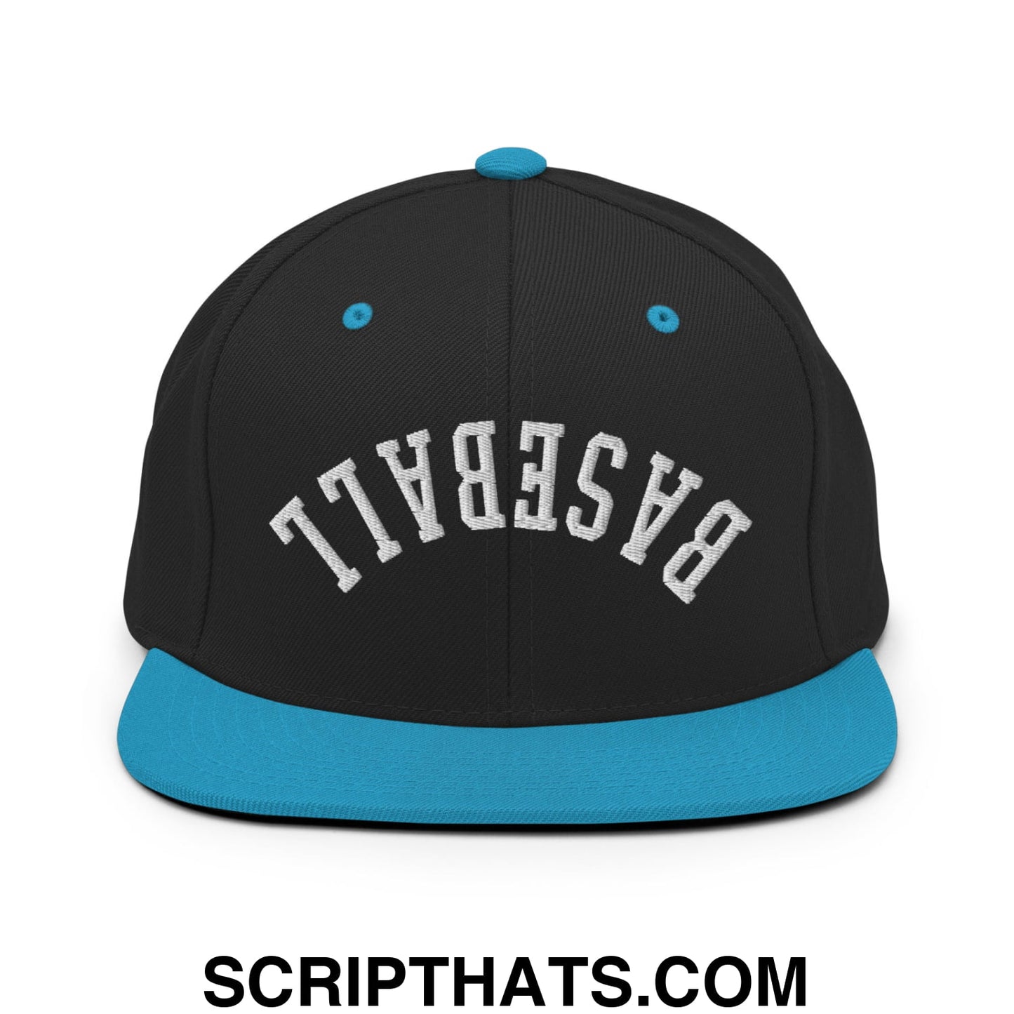 Upside Down Baseball Embroidered Flat Bill Brim Snapback Hat Black Teal