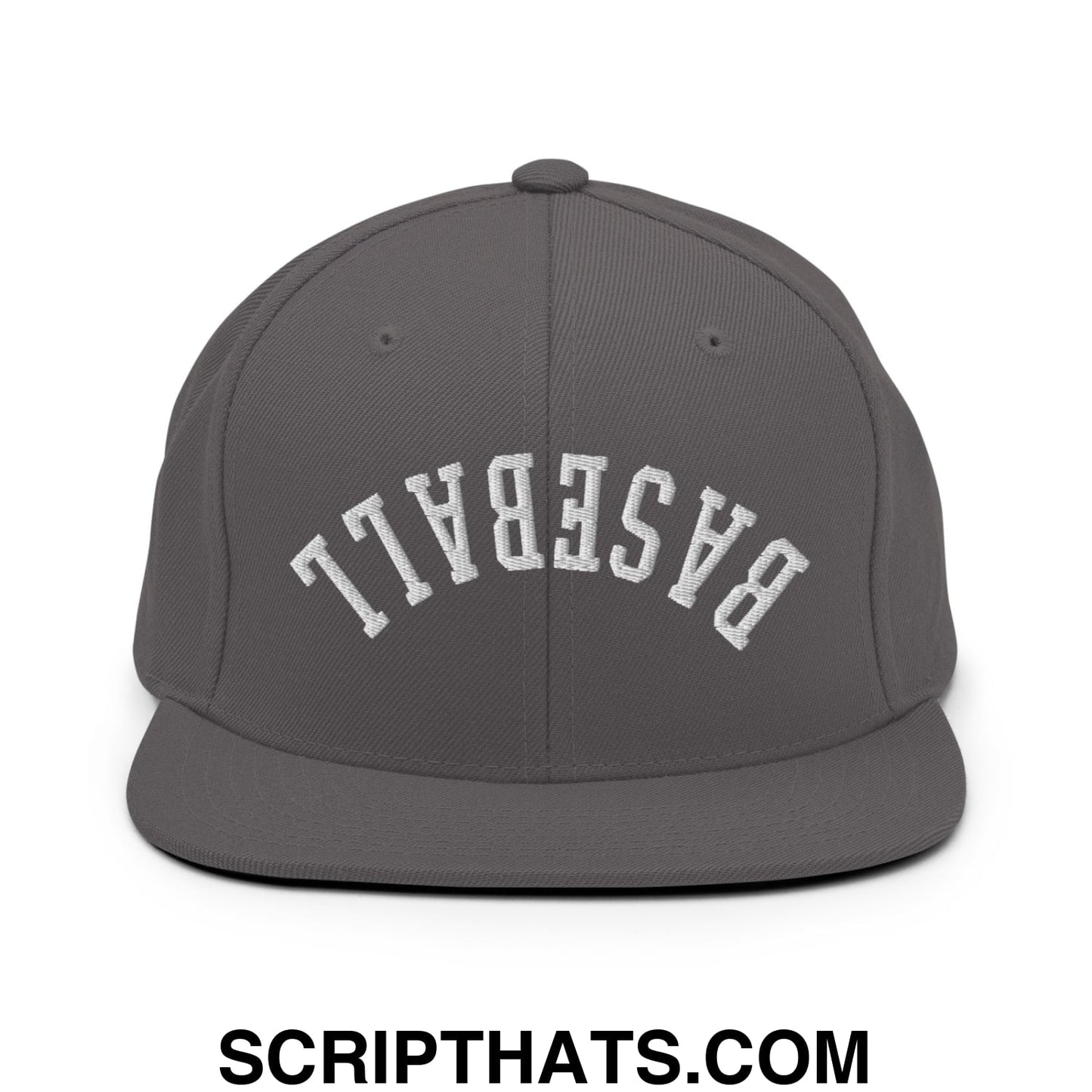Upside Down Baseball Embroidered Flat Bill Brim Snapback Hat Dark Grey