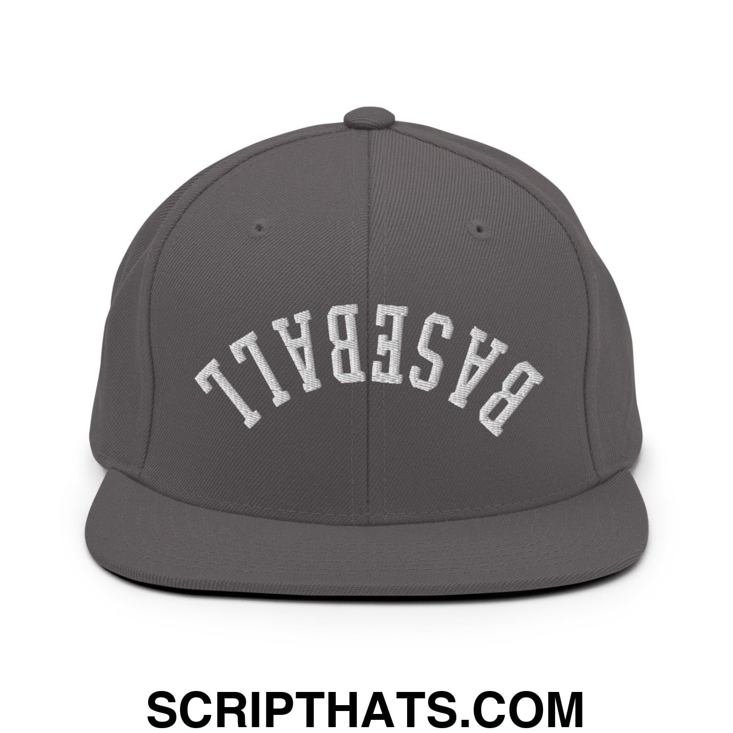 Upside Down Baseball Embroidered Flat Bill Brim Snapback Hat Dark Grey