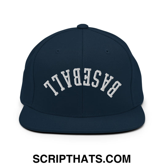 Upside Down Baseball Embroidered Flat Bill Brim Snapback Hat Dark Navy