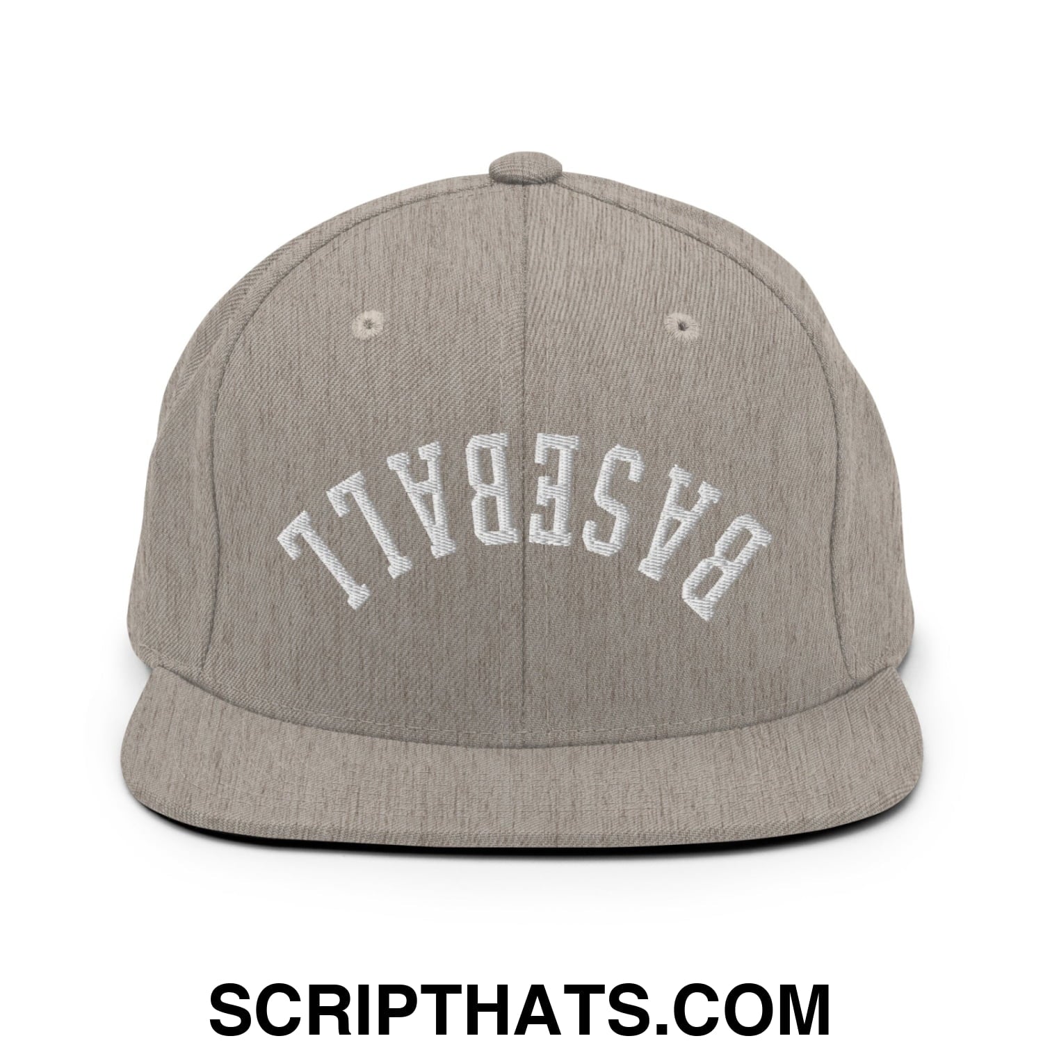 Upside Down Baseball Embroidered Flat Bill Brim Snapback Hat Heather Grey
