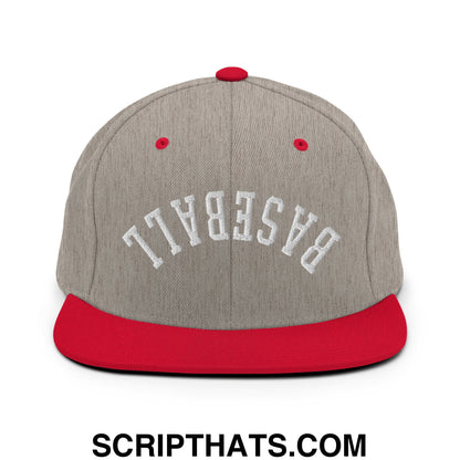 Upside Down Baseball Embroidered Flat Bill Brim Snapback Hat Heather Grey Red