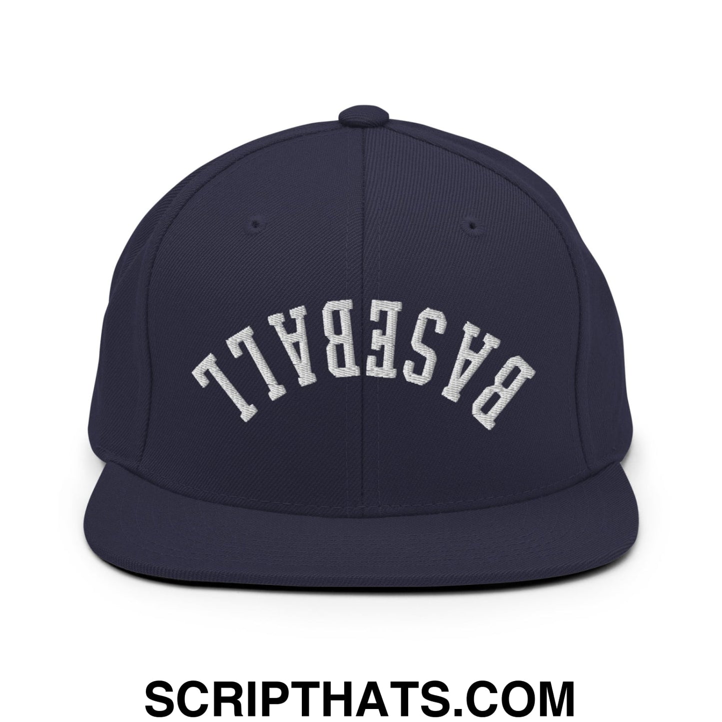 Upside Down Baseball Embroidered Flat Bill Brim Snapback Hat Navy
