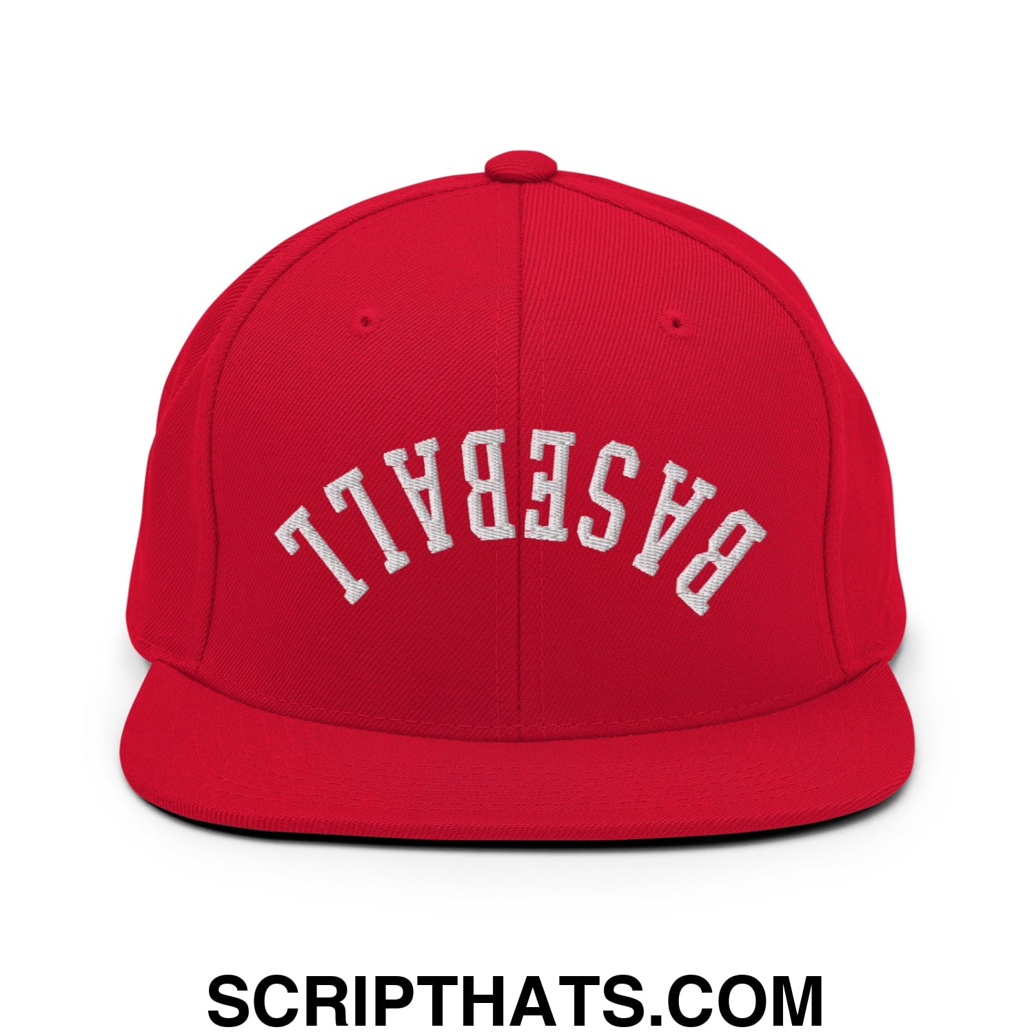 Upside Down Baseball Embroidered Flat Bill Brim Snapback Hat Red