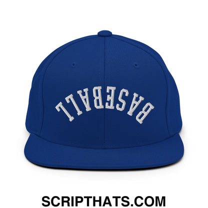 Upside Down Baseball Embroidered Flat Bill Brim Snapback Hat Royal Blue