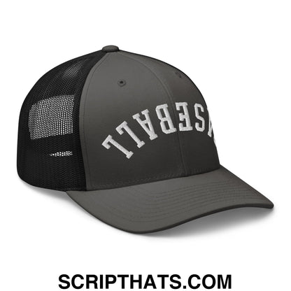 Upside Down Baseball Embroidered Mesh Trucker Hat Charcoal Black