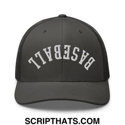Upside Down Baseball Embroidered Mesh Trucker Hat Charcoal