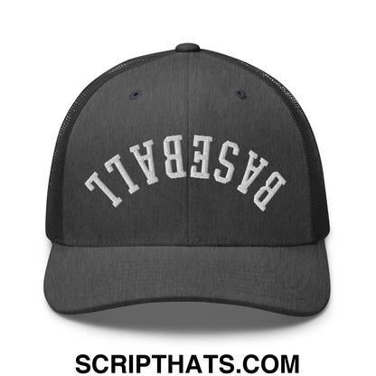 Upside Down Baseball Embroidered Mesh Trucker Hat Dark Heather Gray