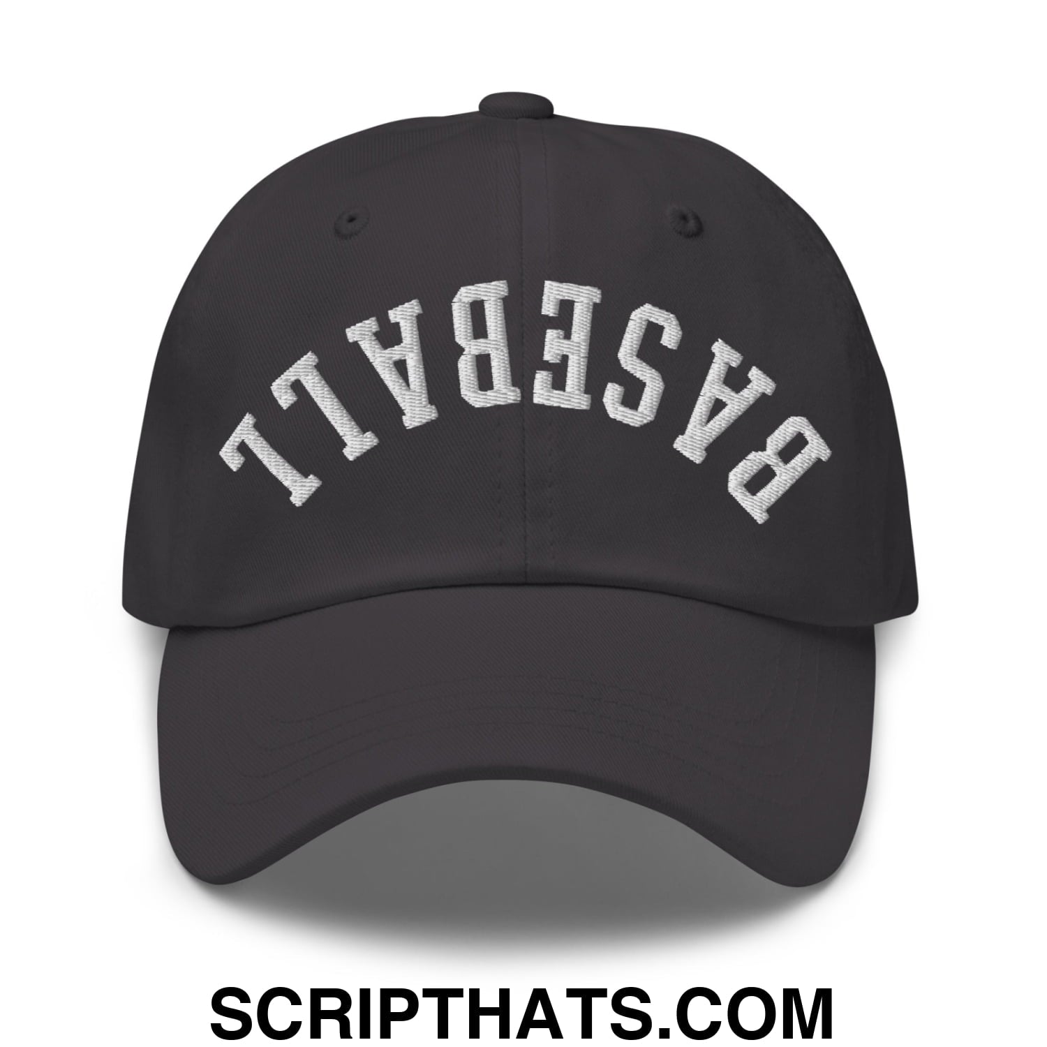 Upside Down Baseball Embroidered Unstructured Dad Hat Dark Grey