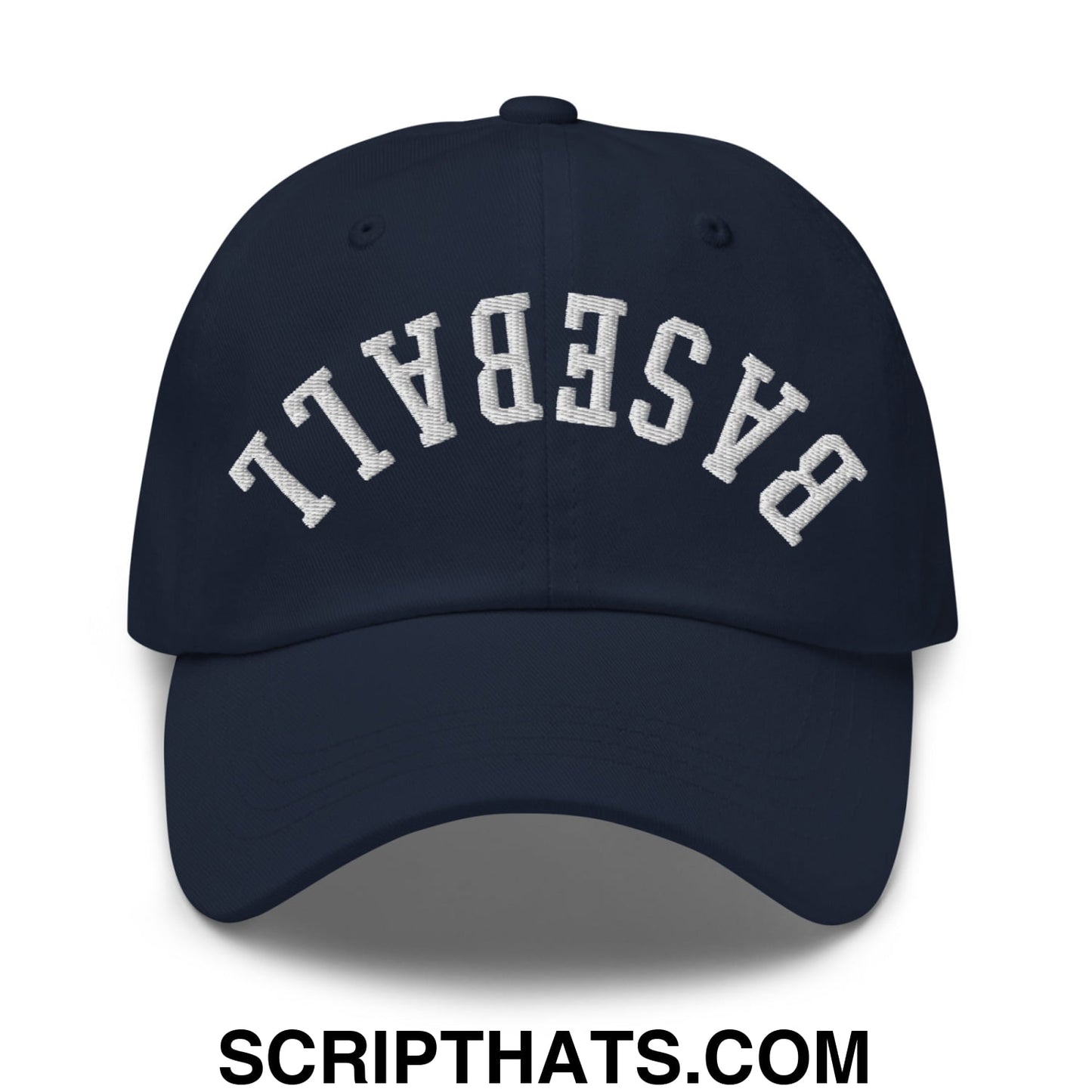 Upside Down Baseball Embroidered Unstructured Dad Hat Navy