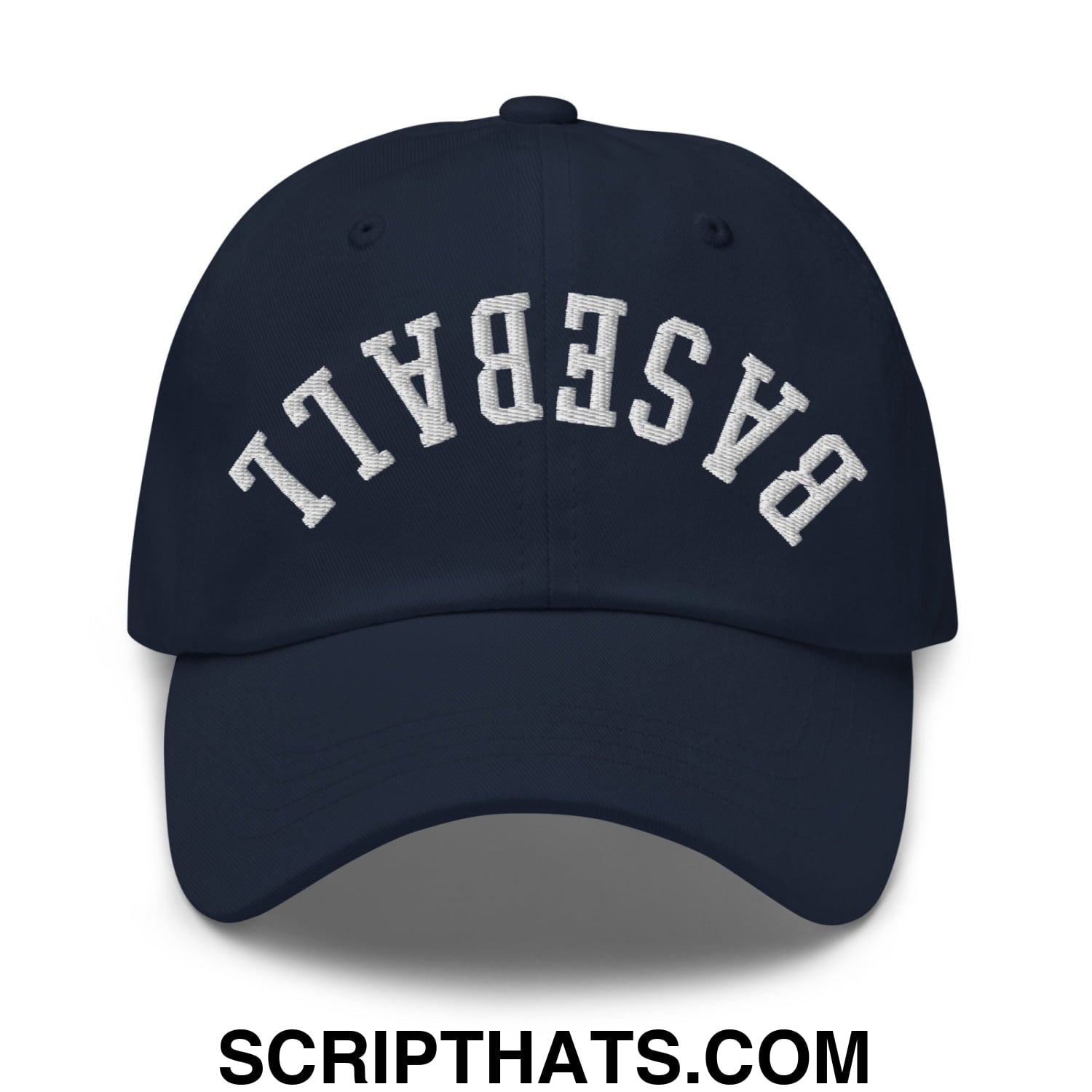 Upside Down Baseball Embroidered Unstructured Dad Hat Navy