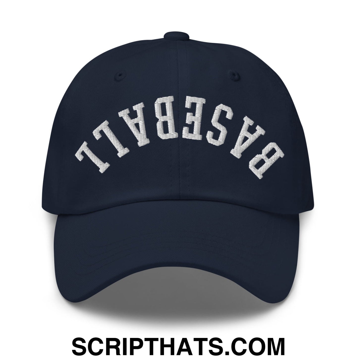 Upside Down Baseball Embroidered Unstructured Dad Hat Navy
