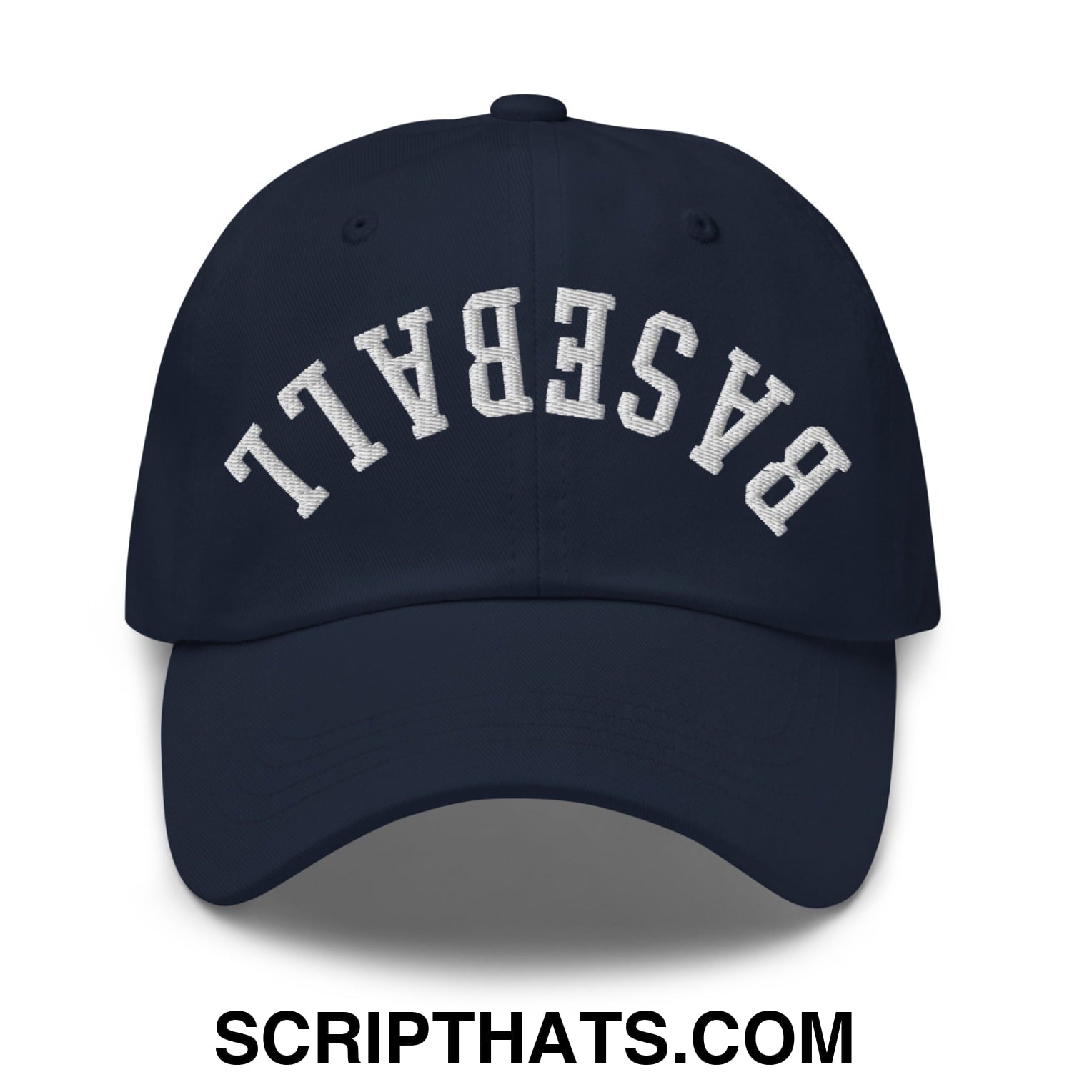Upside Down Baseball Embroidered Unstructured Dad Hat Navy