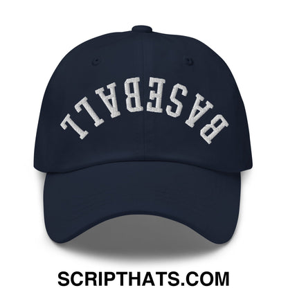 Upside Down Baseball Embroidered Unstructured Dad Hat Navy
