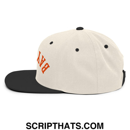 Upside Down Bay Area Baseball Embroidered Flat Bill Brim Snapback Hat Natural Black