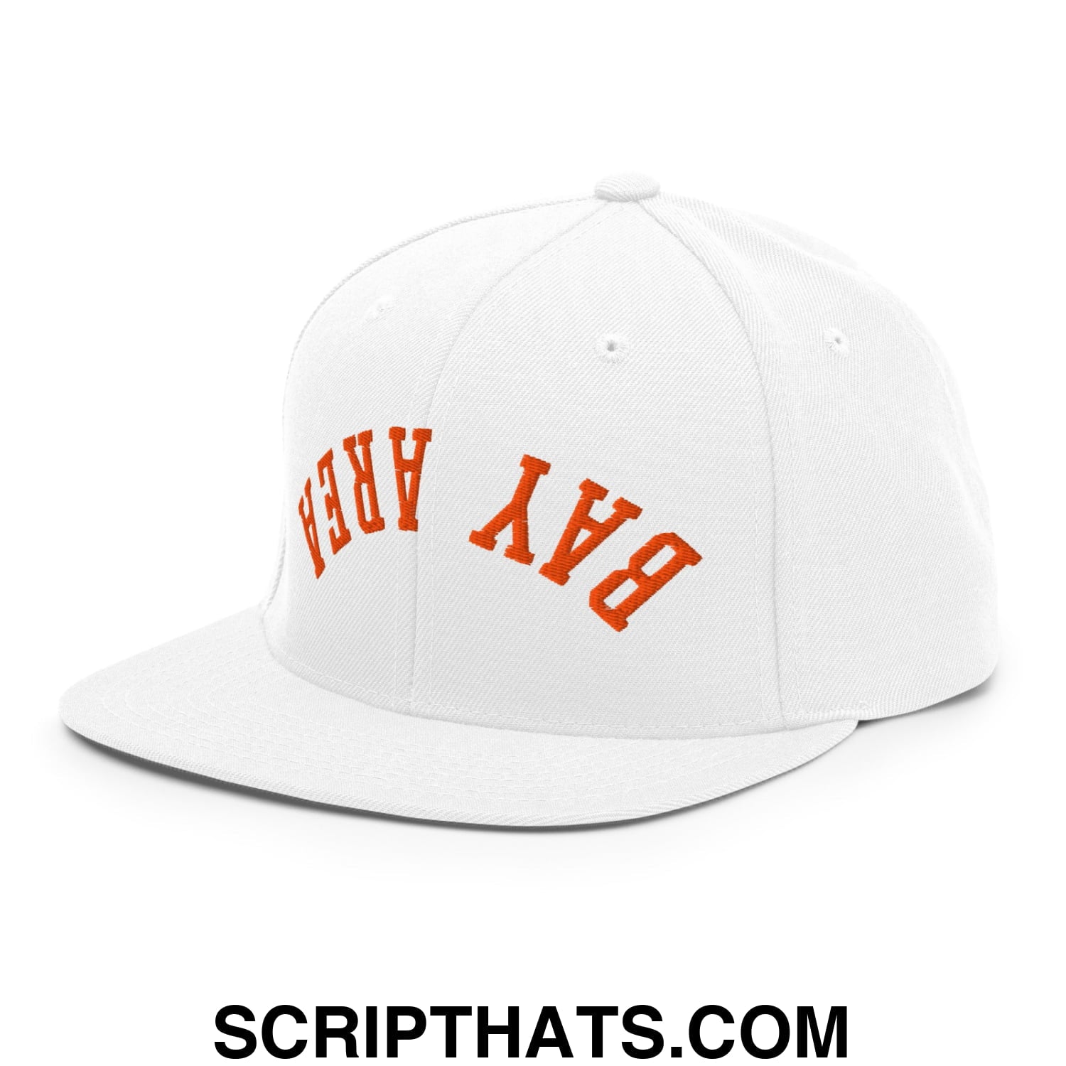 Upside Down Bay Area Baseball Embroidered Flat Bill Brim Snapback Hat White