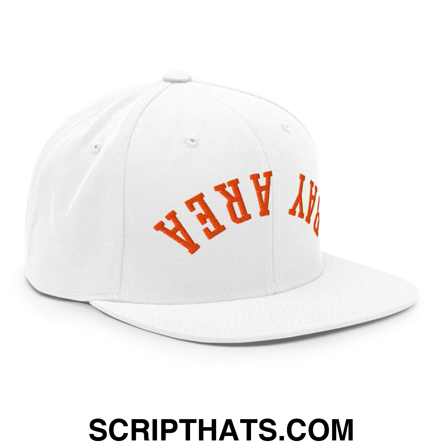 Upside Down Bay Area Baseball Embroidered Flat Bill Brim Snapback Hat White