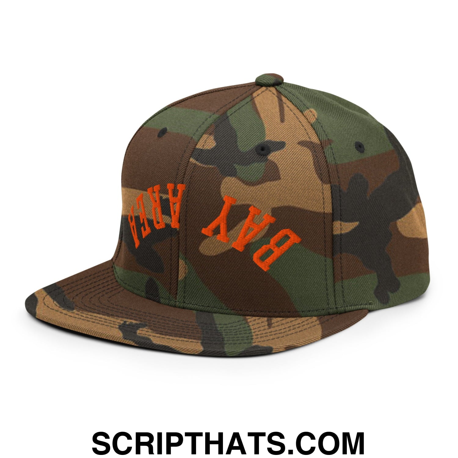 Upside Down Bay Area Baseball Embroidered Flat Bill Brim Snapback Hat Green Camo