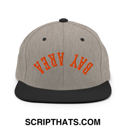 Upside Down Bay Area Baseball Embroidered Flat Bill Brim Snapback Hat Heather Black