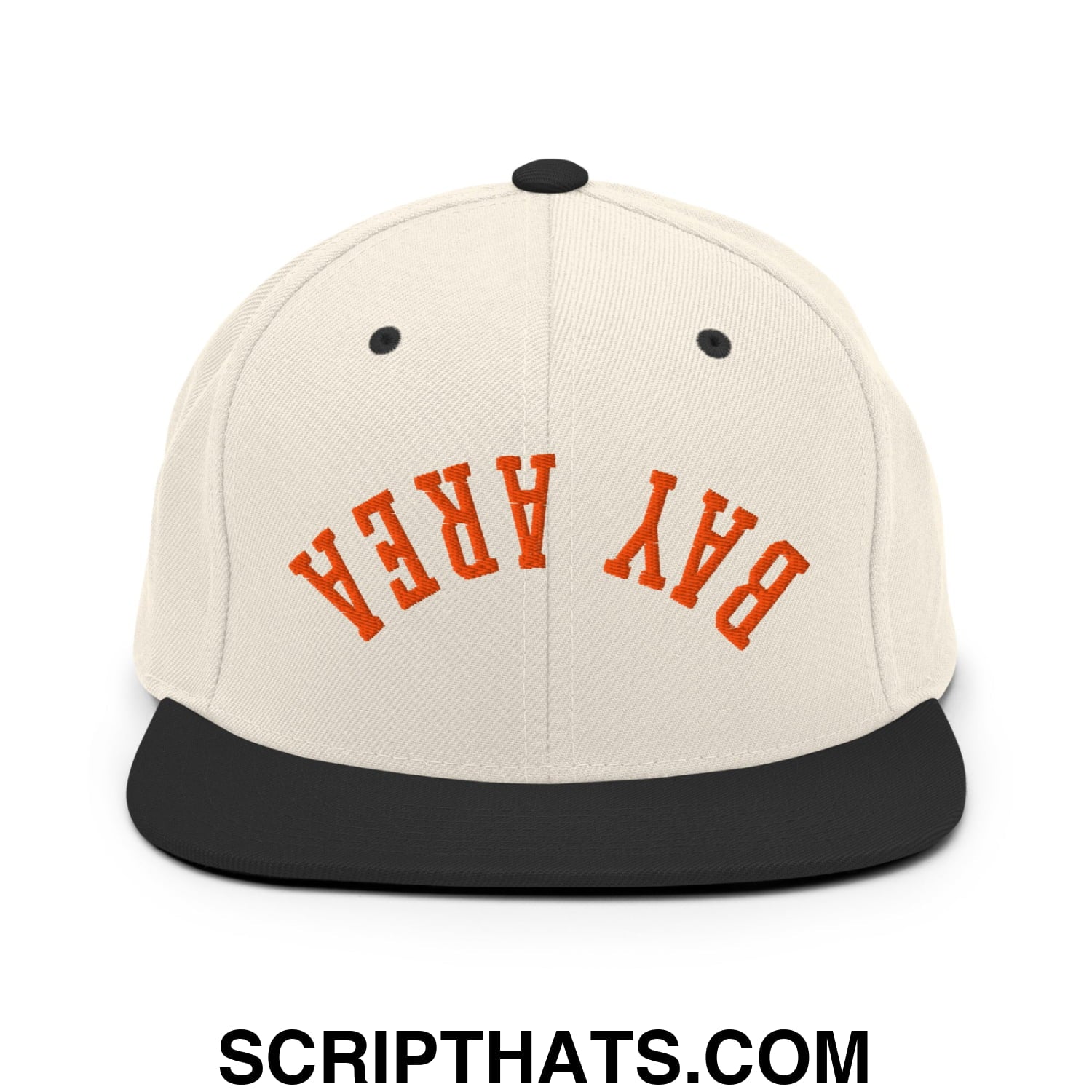 Upside Down Bay Area Baseball Embroidered Flat Bill Brim Snapback Hat Natural Black