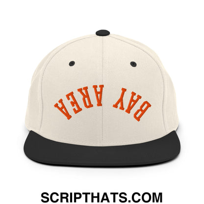 Upside Down Bay Area Baseball Embroidered Flat Bill Brim Snapback Hat Natural Black
