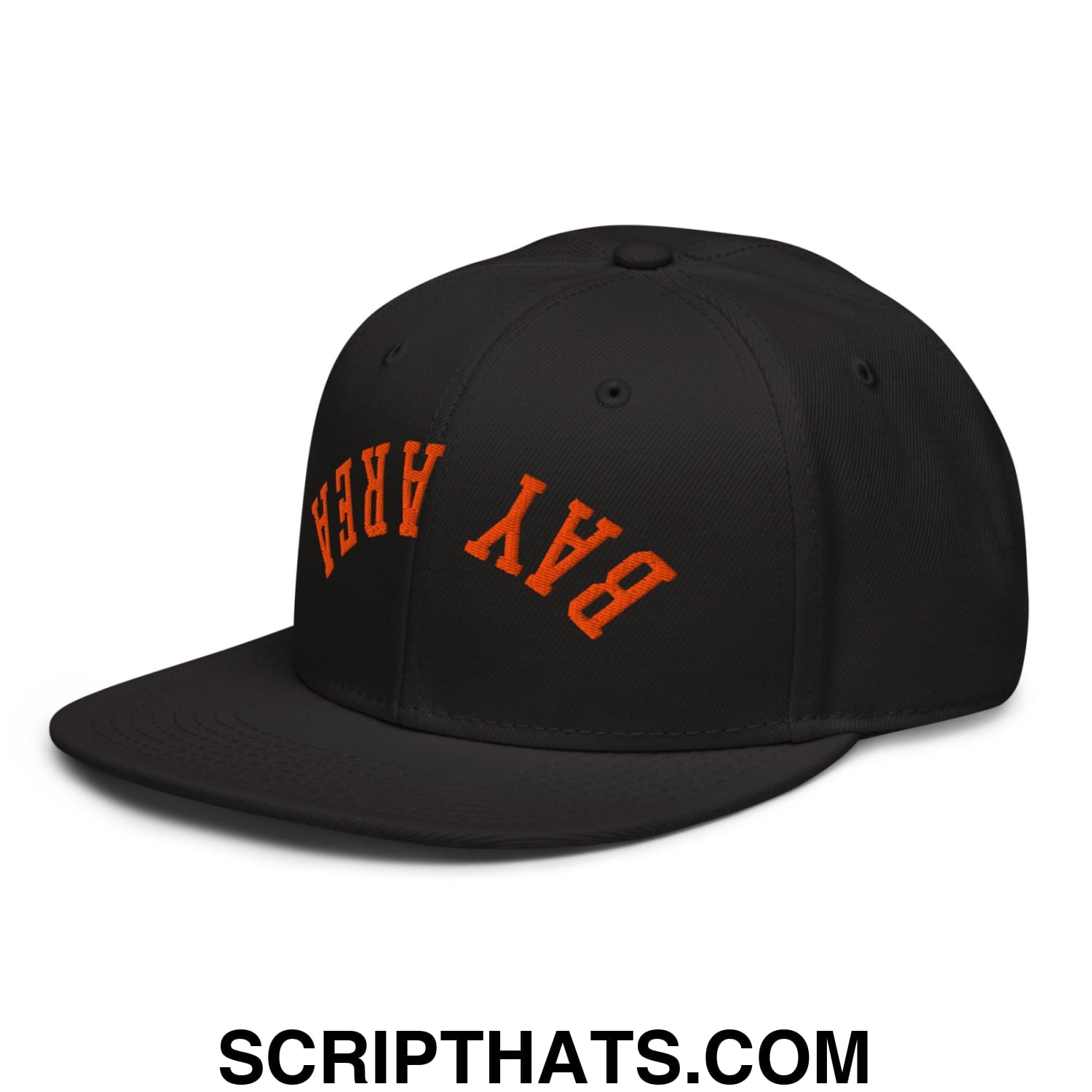 Upside Down Bay Area Baseball Embroidered Flat Brim Bill Snapback Hat Black