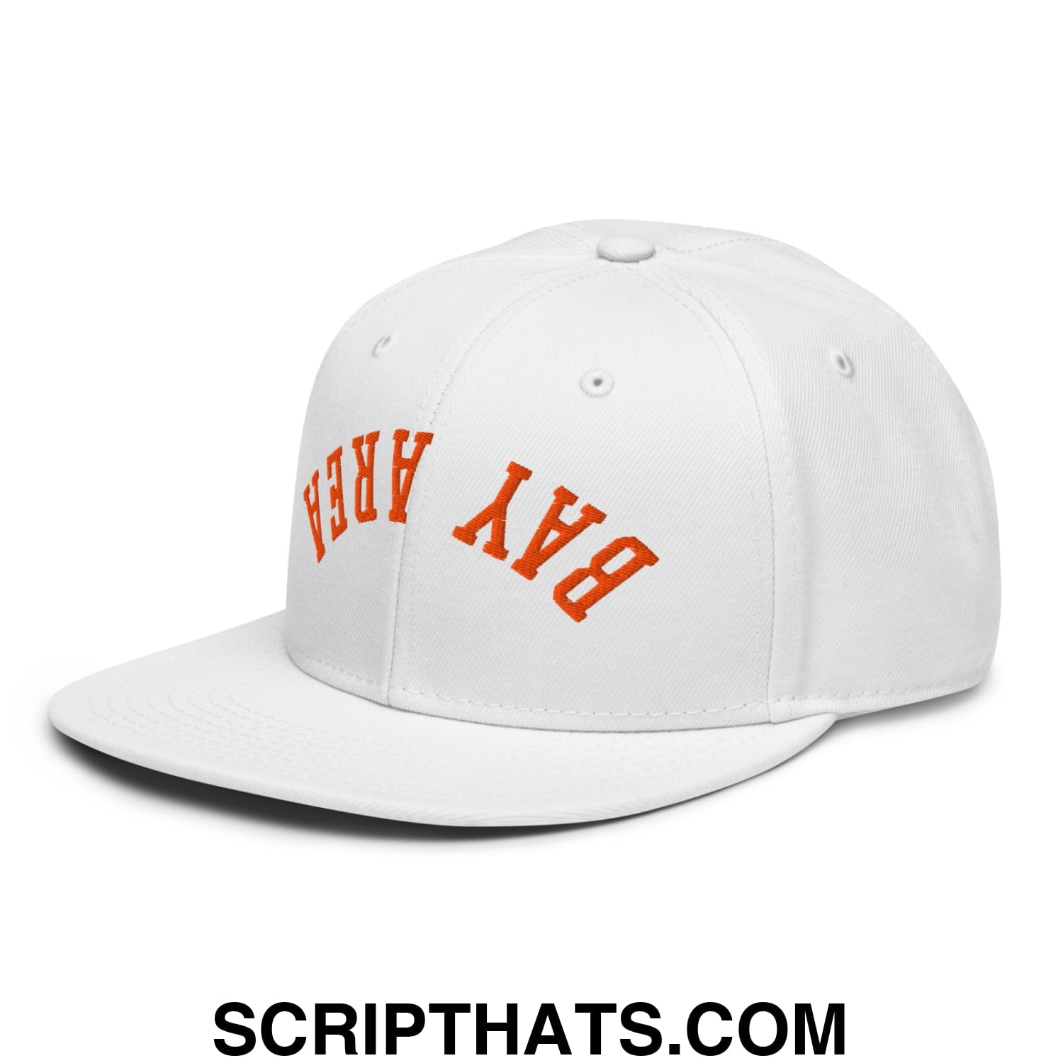 Upside Down Bay Area Baseball Embroidered Flat Brim Bill Snapback Hat White
