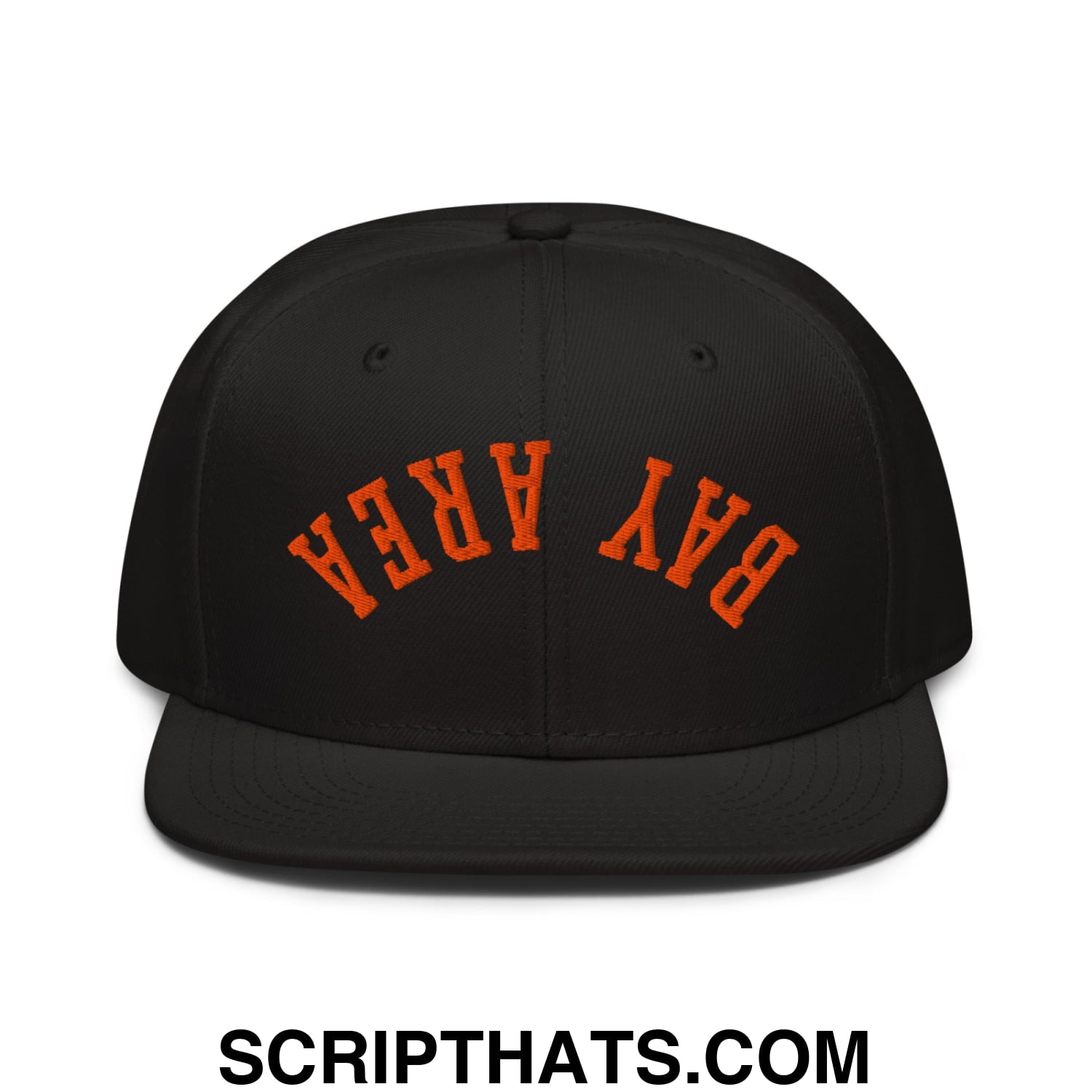 Upside Down Bay Area Baseball Embroidered Flat Brim Bill Snapback Hat Black