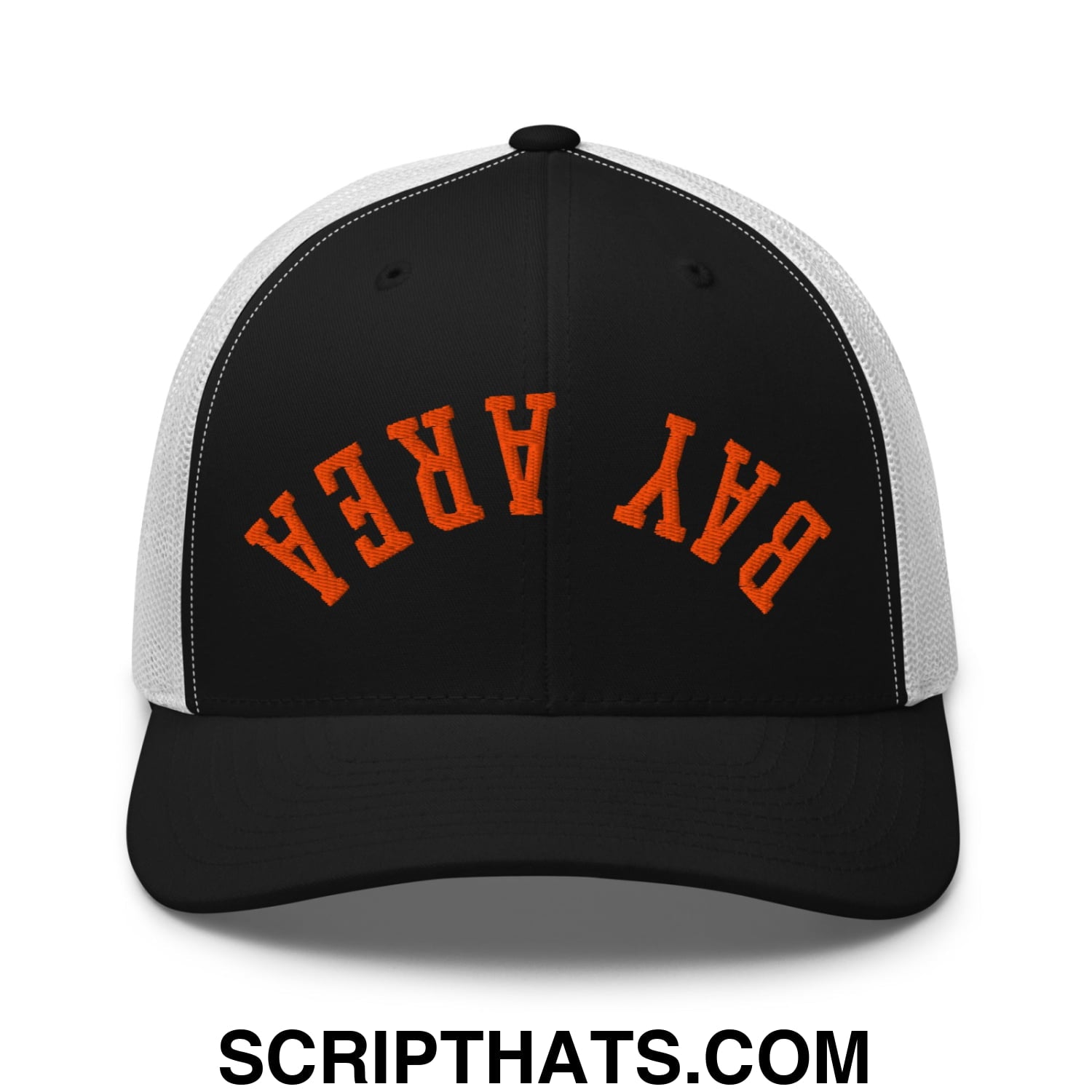 Upside Down Bay Area Baseball Embroidered Mesh Trucker Hat Black White