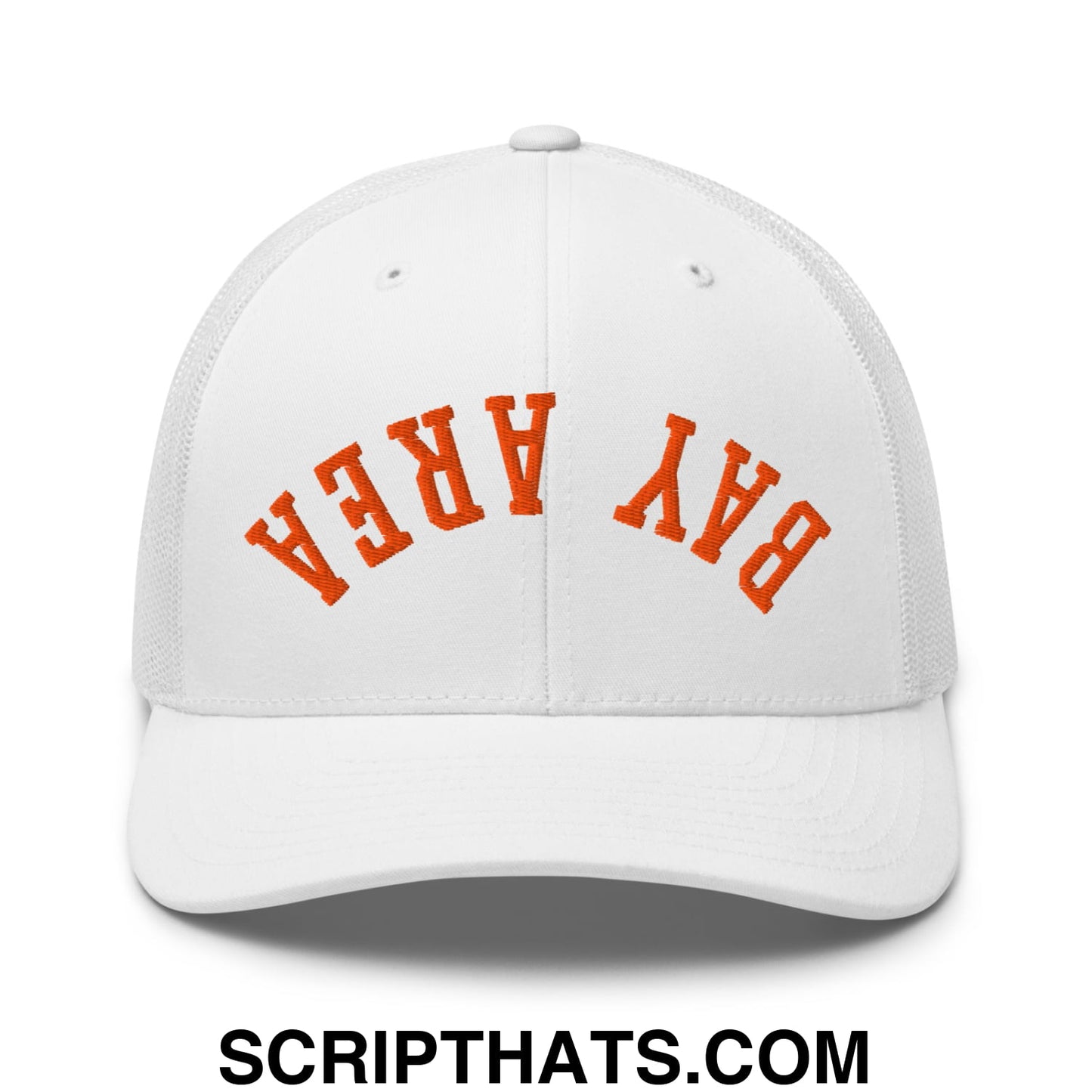 Upside Down Bay Area Baseball Embroidered Mesh Trucker Hat White